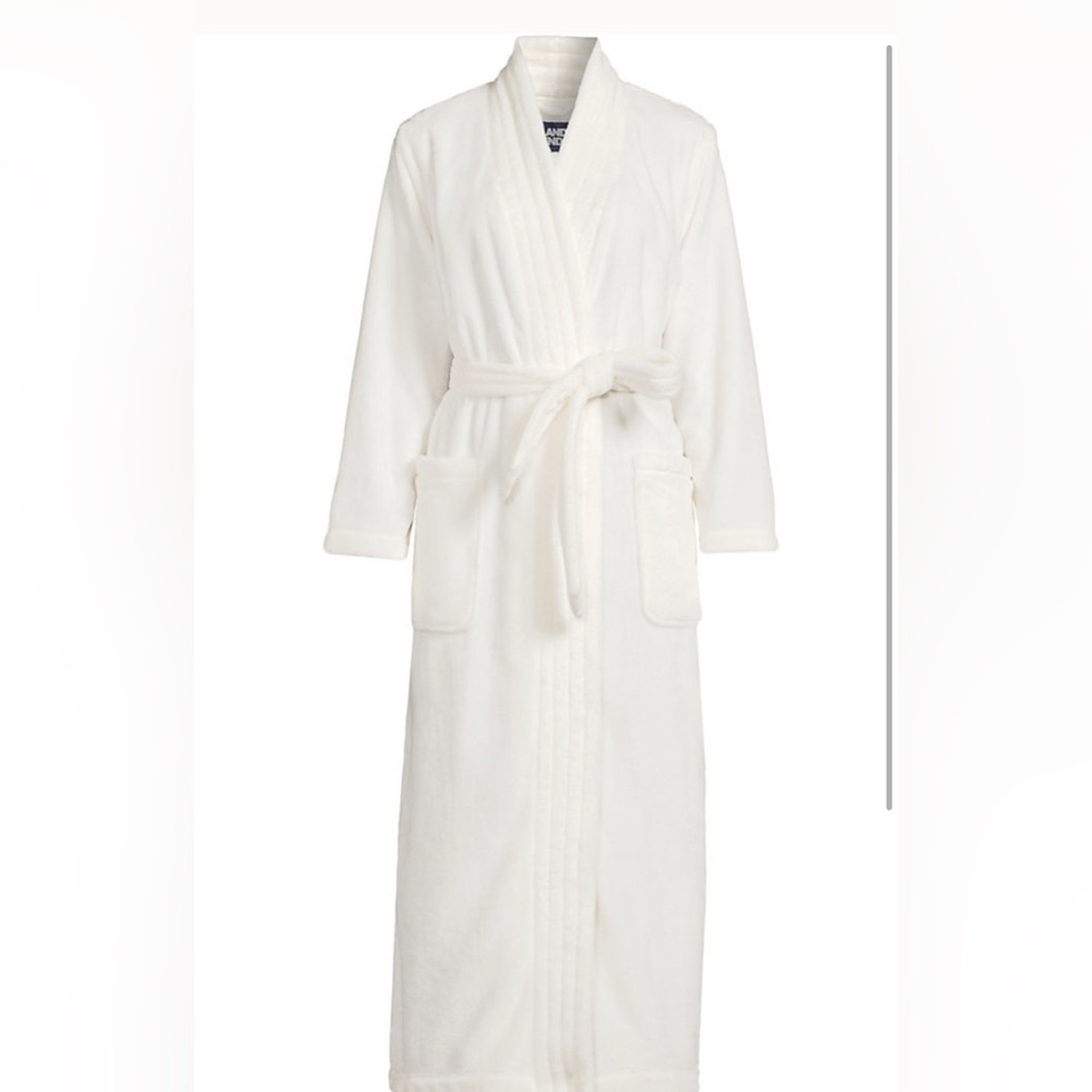 Lands End Ivory Cozy Plush Long Wrap Robe Size Large (14-16) NWOT